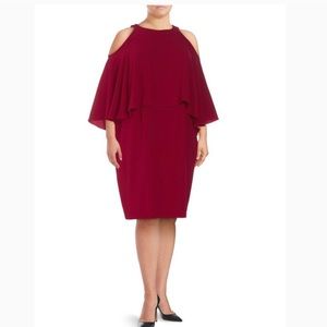 Adrianna Papell Maroon Cold Off Shoulder Dress 24W
